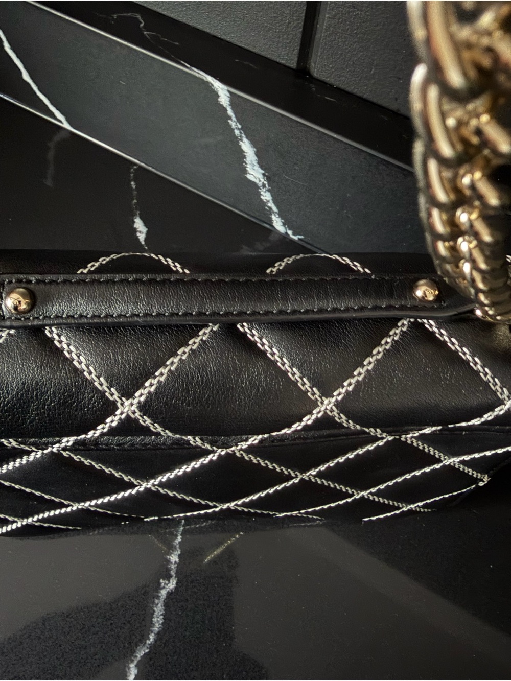 Kate Spade Quilted Chain Strap Crossbody Black White Stitch - Picture 5 of 12